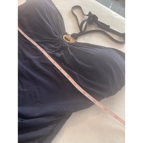 Michael Kors Midnight Blue Gold Detail Tie Neck Size 14 Padded One Piece Swim - Picture 5 of 9